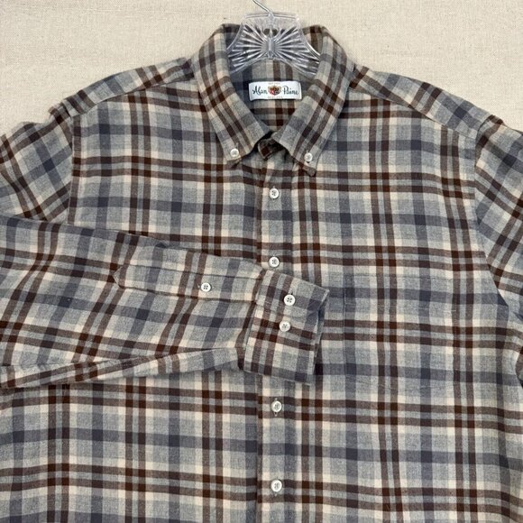 Alan Paine Wool Blend Long-Sleeve Button Plaid Shirt Blue/Brown L - Picture 2 of 10